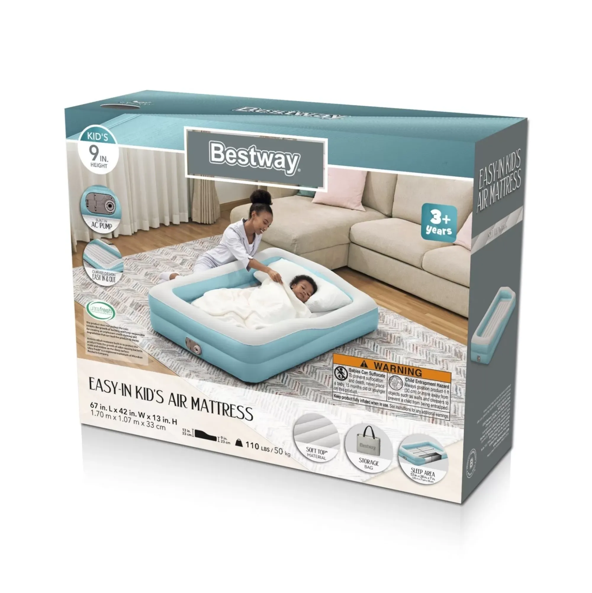 Bestway Indoor Air Mattresses< Easy-In Kids Air Mattress With Built-In Ac Pump