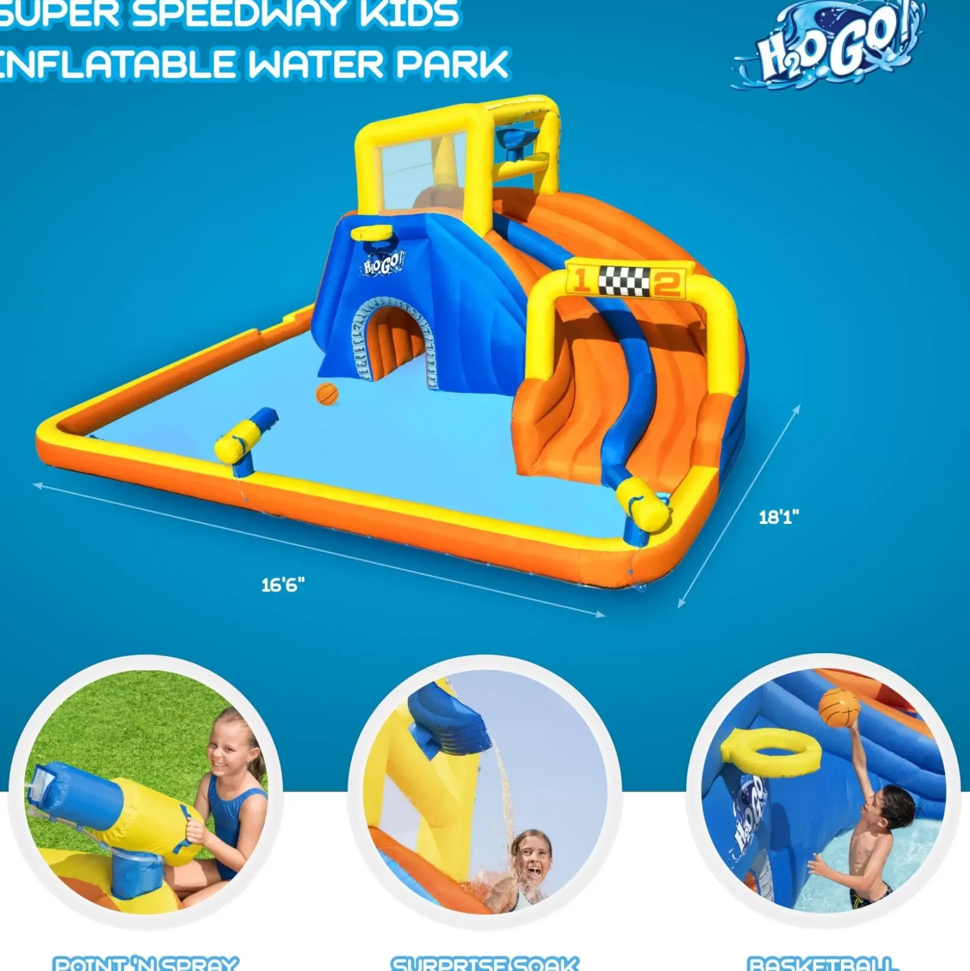 Bestway Mega Water Parks< H2Ogo! 18' Super Speedway Child Inflatable Water Park