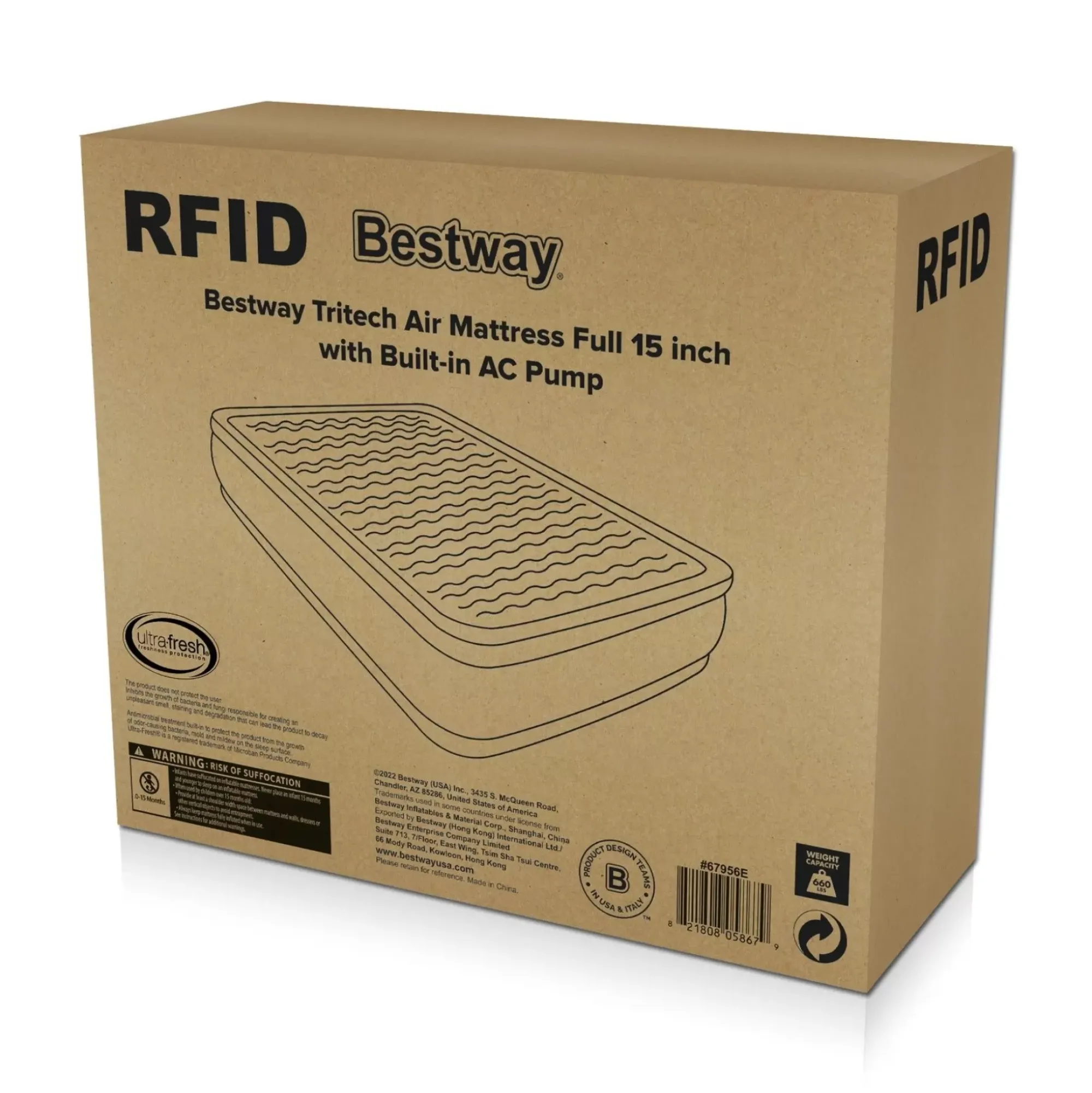 Bestway Indoor Air Mattresses< Tritech Air Mattress Full 15 With Built-In Ac Pump Included And Antimicrobial Coating