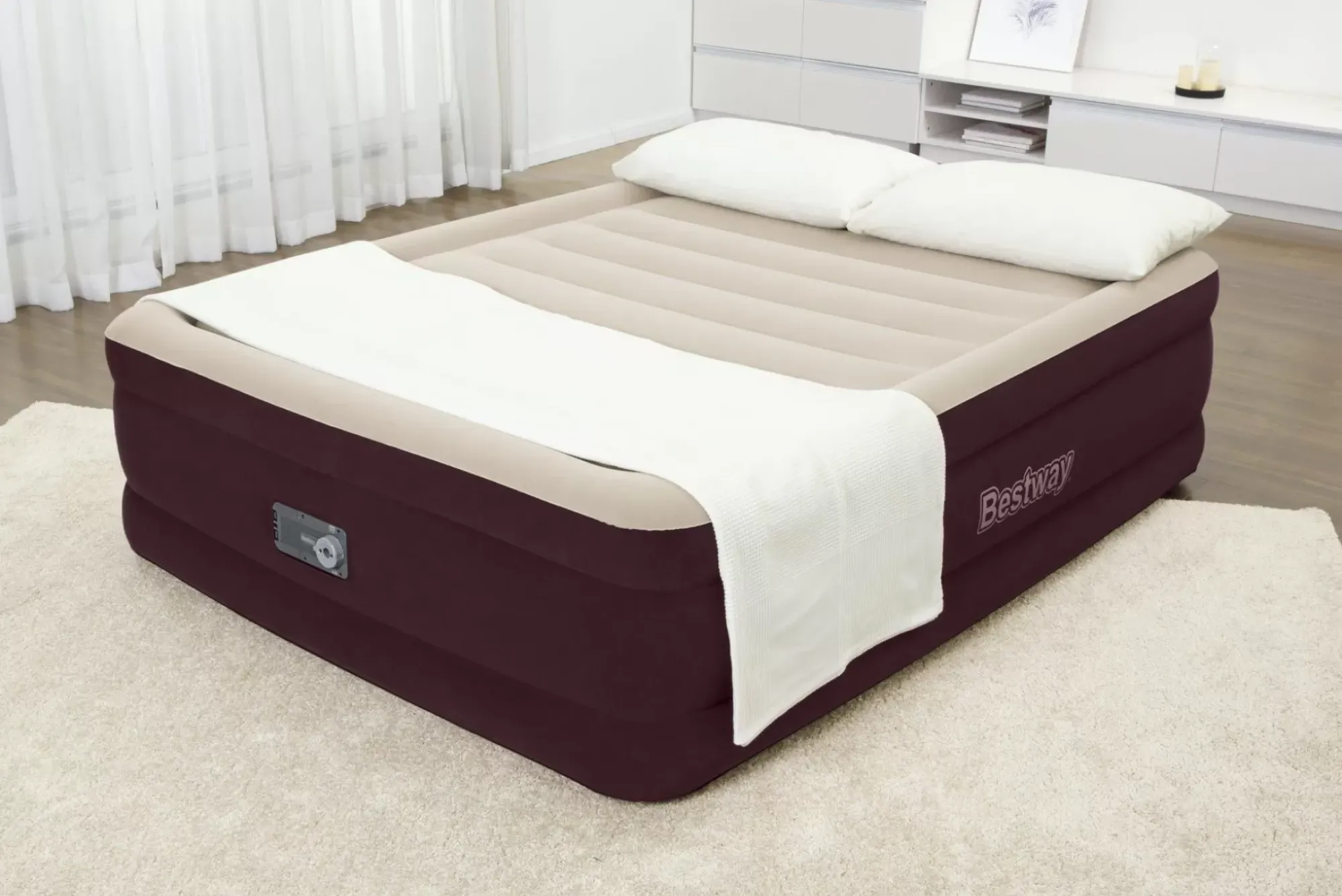 Bestway Indoor Air Mattresses< Tritech Fashion Flock Air Mattress Queen 20" With Built-In Ac Pump And Antimicrobial Coating