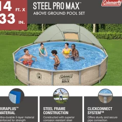 Bestway Steel Pro Max Pools<Coleman Steel Pro Max 14' X 33 Round Metal Frame Above Ground Pool Set
