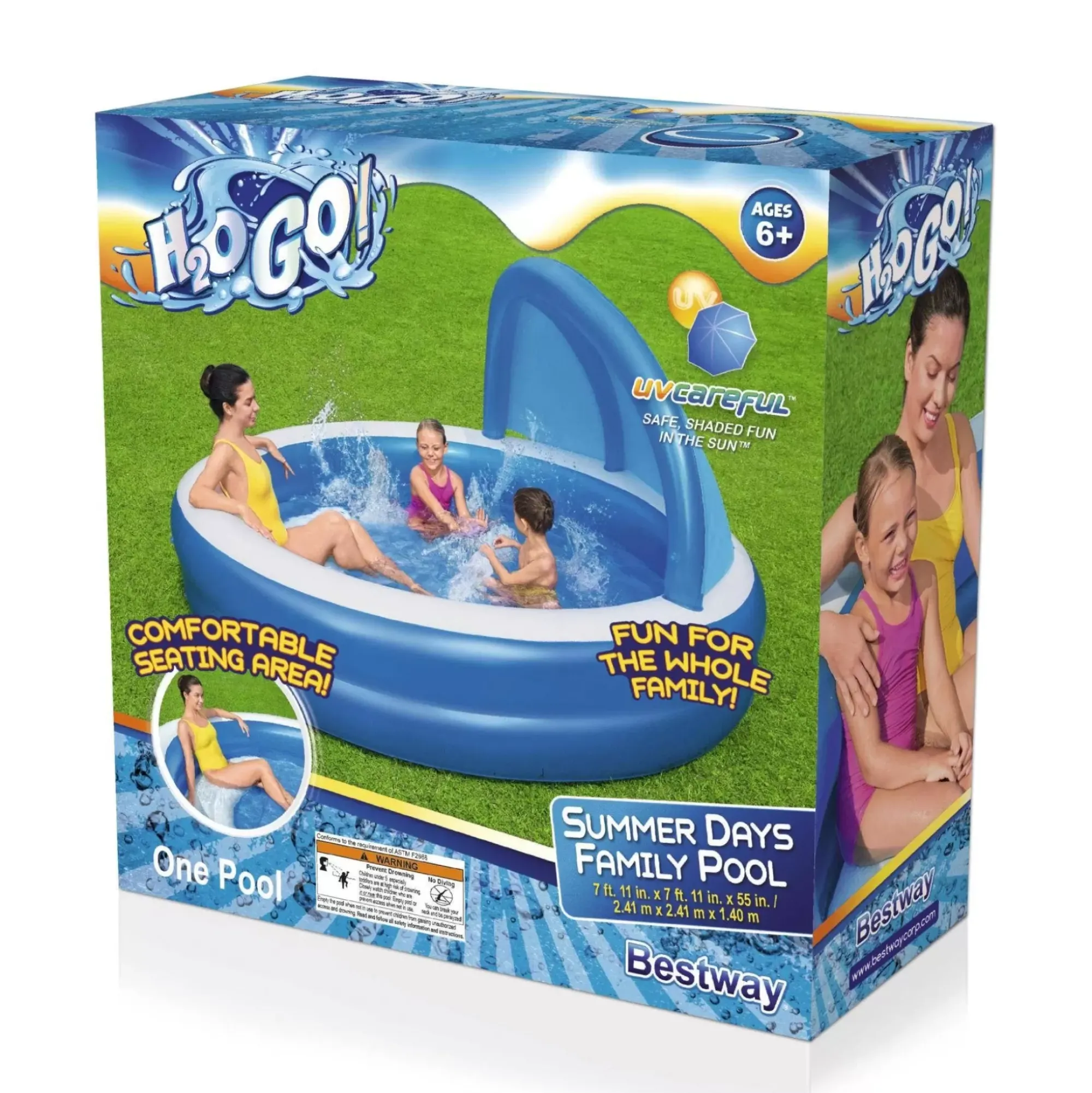 Bestway Kiddie Pools<H2Ogo! 7'11 X 55 Summer Days Inflatable Round Kiddie Pool With Uv Careful Sunshade