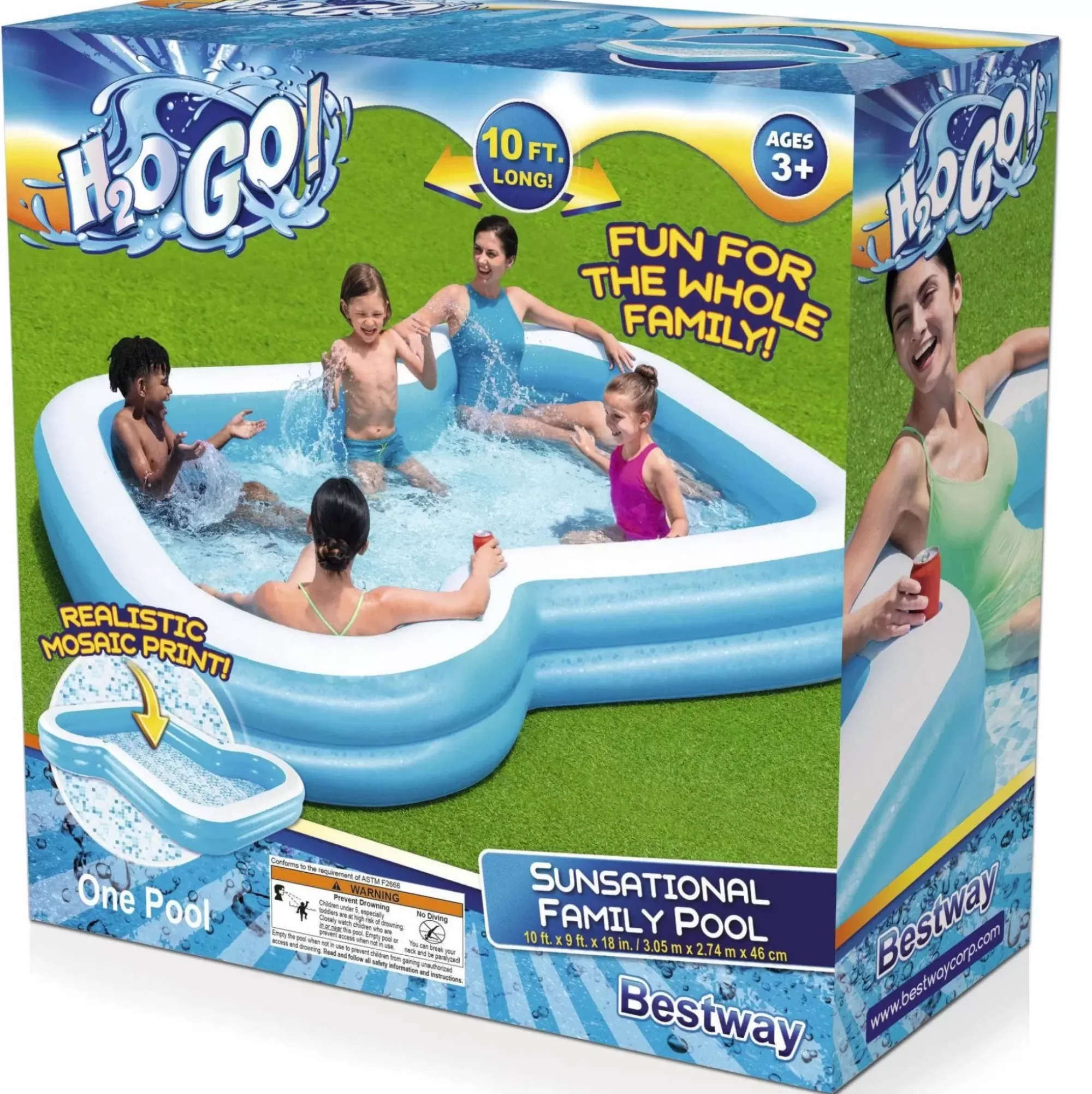 Bestway Family Pools<H2Ogo! 10' X 9' X 18 Sunsational Inflatable Kiddie And Family Pool
