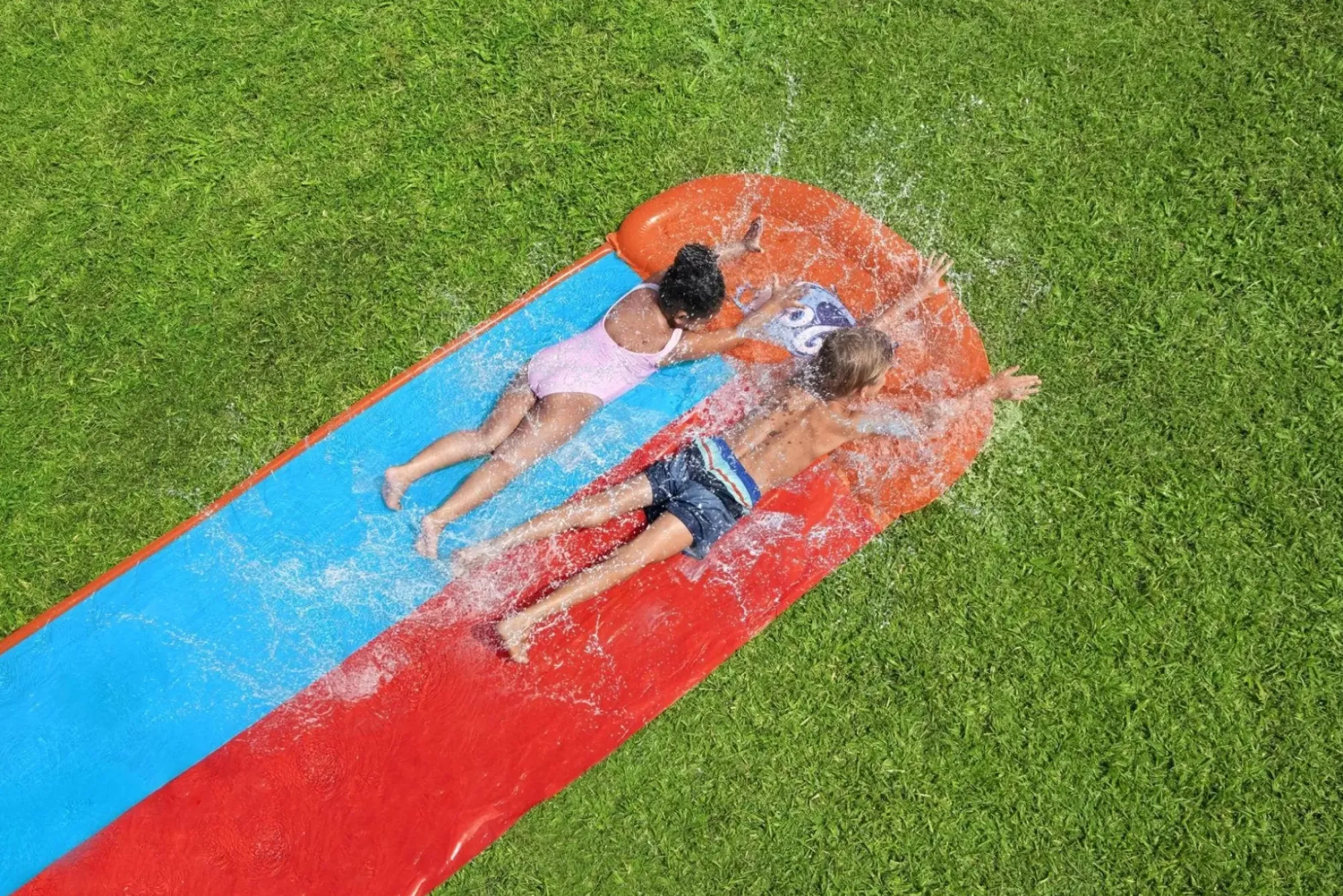 Bestway Water Slides<H2Ogo! Child Double Lane Water Slide With Tsunami Splash Ramp 16'