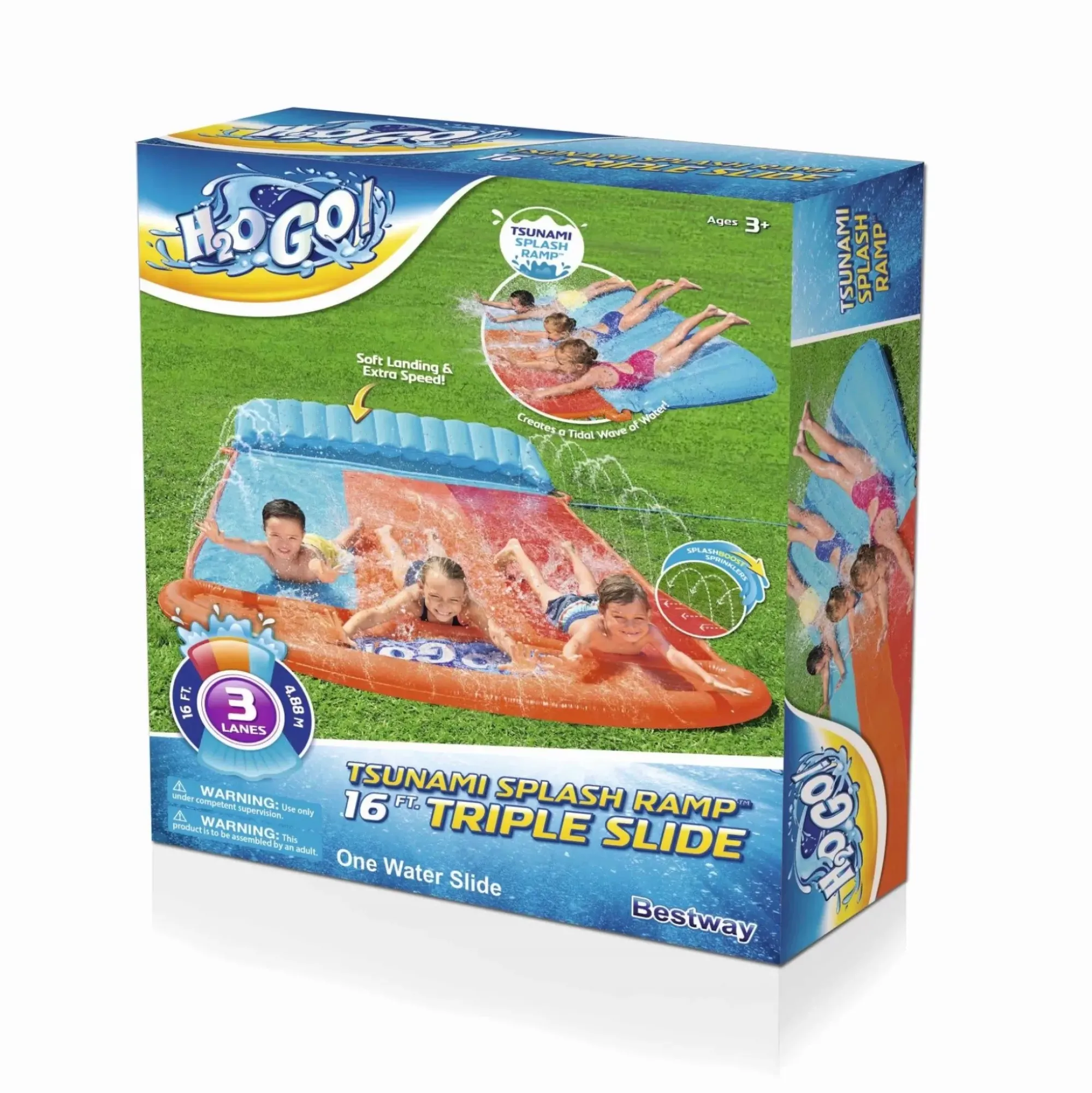 Bestway Water Slides<H2Ogo! Triple Water Slide With Tsunami Splash Ramp 16'