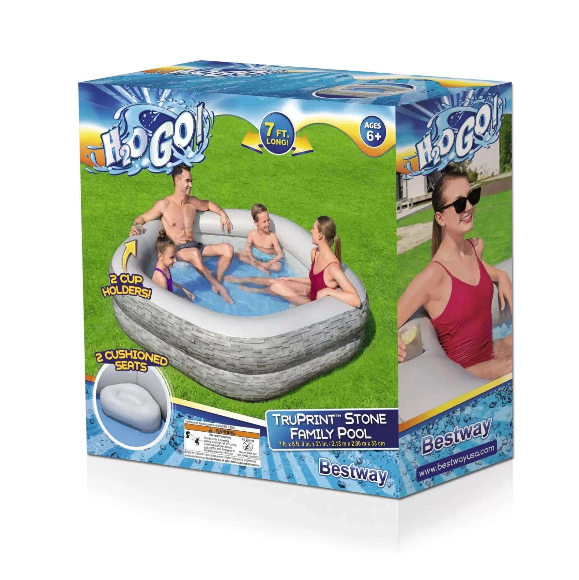 Bestway Kiddie Pools<H2Ogo! Truprint Stone 7'X 6'9 X 21 Soft Sided Inflatable Family Kiddie Pool