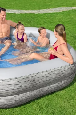 Bestway Kiddie Pools<H2Ogo! Truprint Stone 7'X 6'9 X 21 Soft Sided Inflatable Family Kiddie Pool