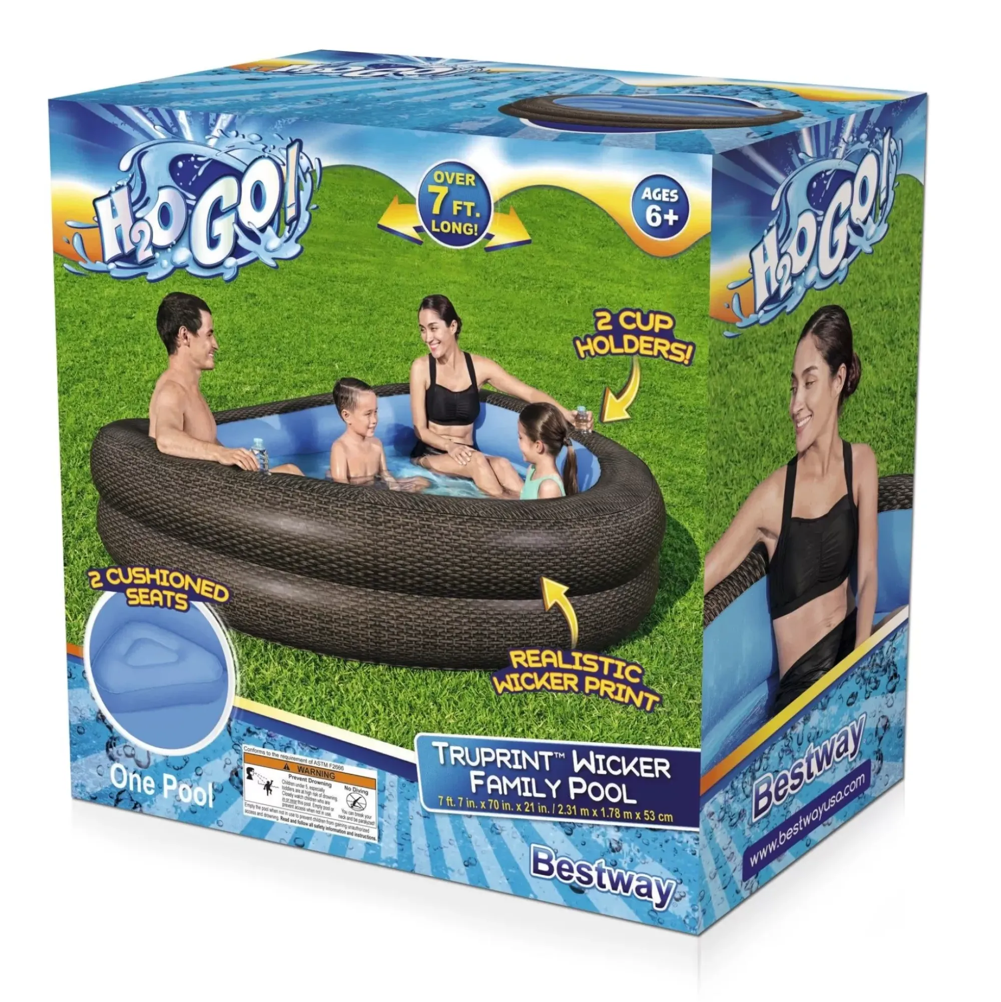 Bestway Kiddie Pools<H2Ogo! Truprint Wicker 7'7 X 70 X 21 Soft Sided Inflatable Family Kiddie Pool