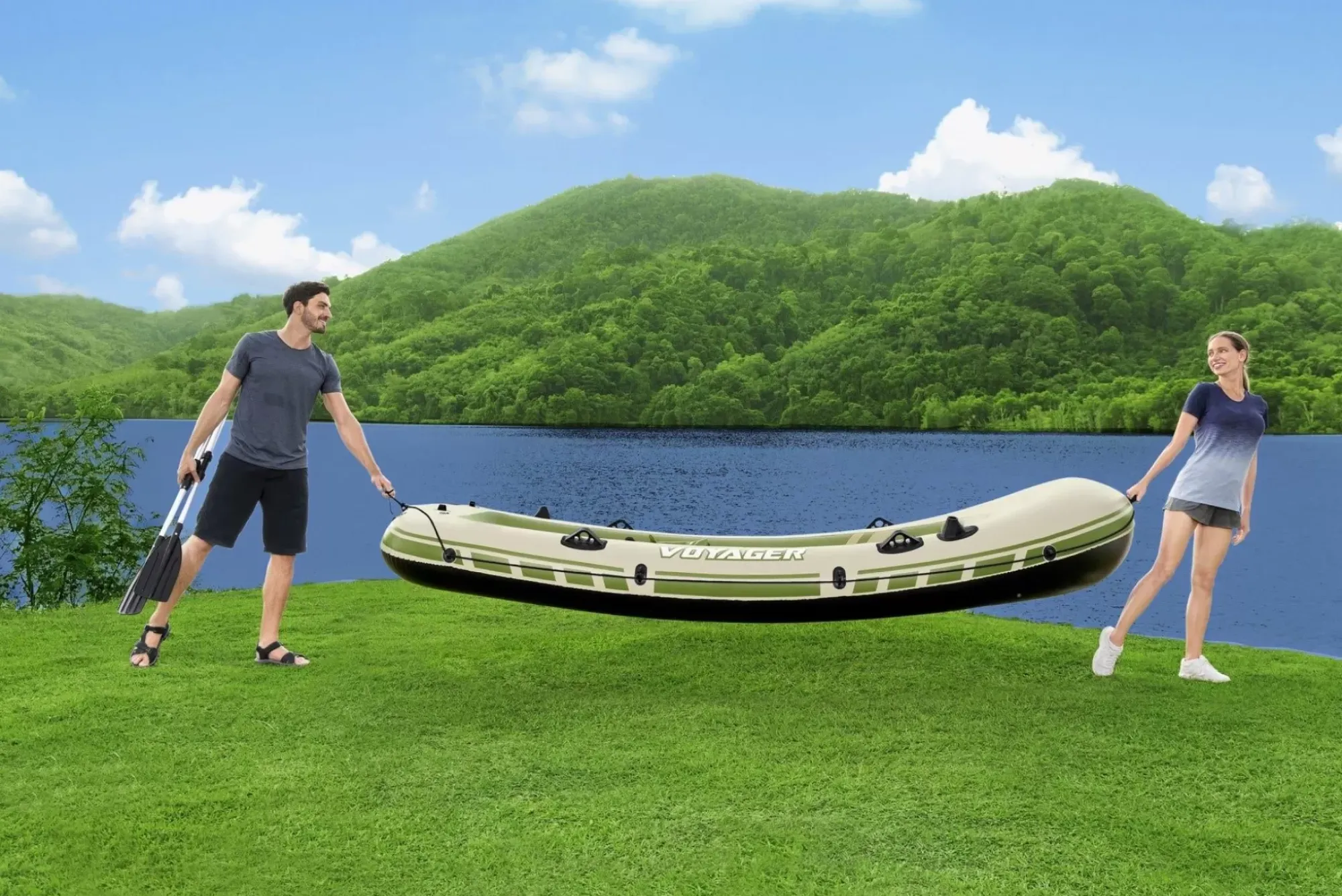 Bestway Rafts<Hydro-Force Voyager X4 Inflatable Raft Set 11'6