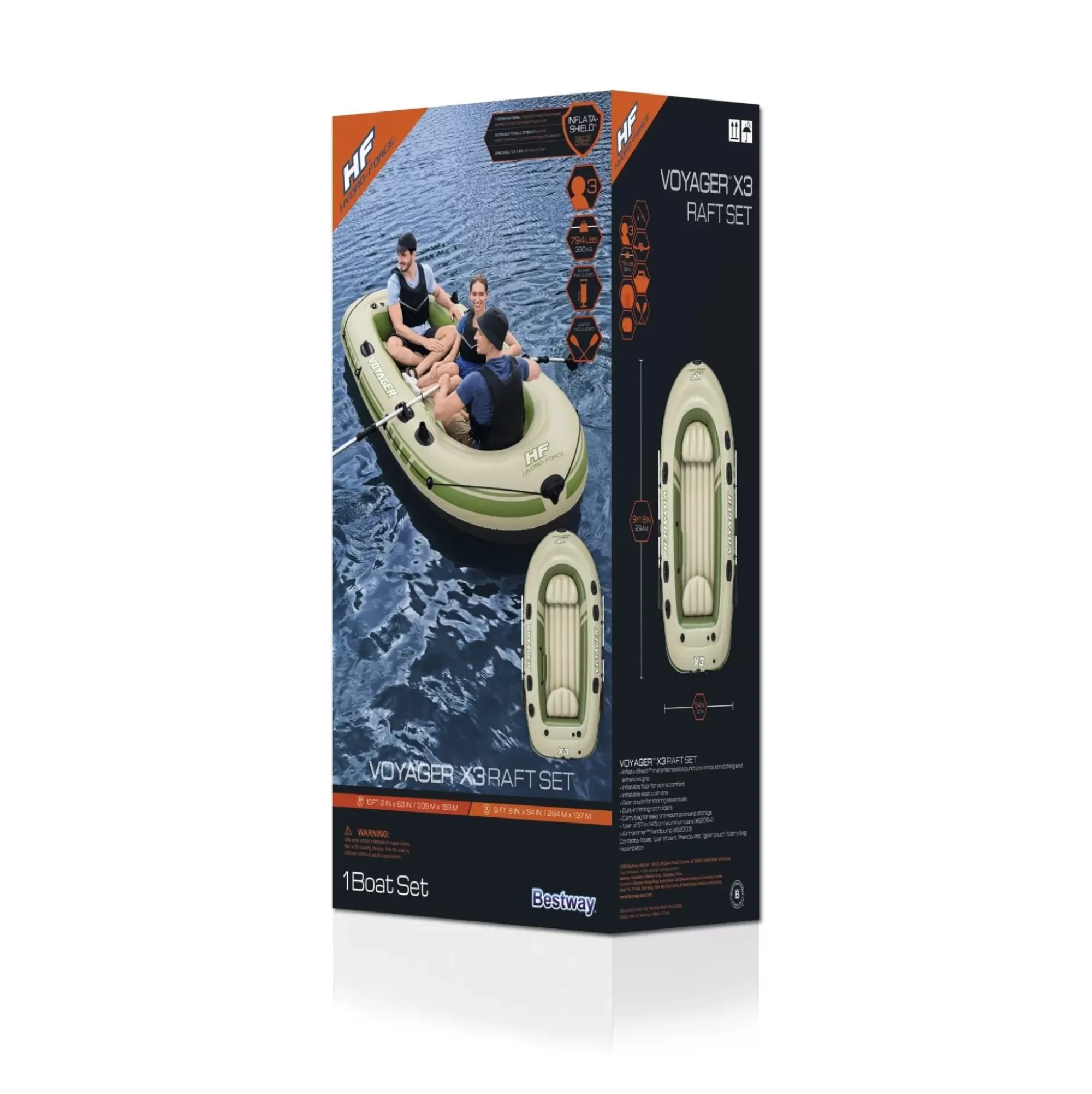 Bestway Rafts<Hydro-Force Voyager X3 Inflatable Raft Set 9'8