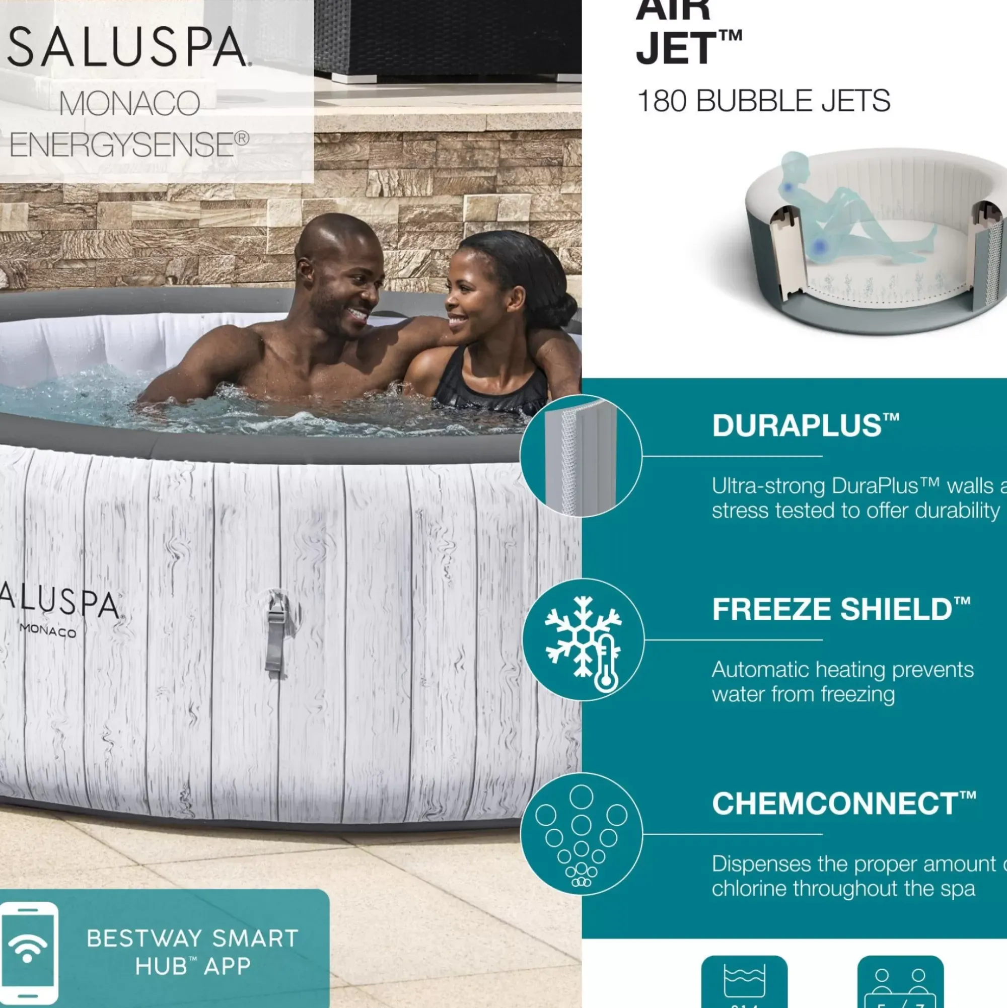 Bestway Airjet<Saluspa Monaco Energysense Smart Signature Airjet Inflatable Hot Tub With App-Control 5-7 Person